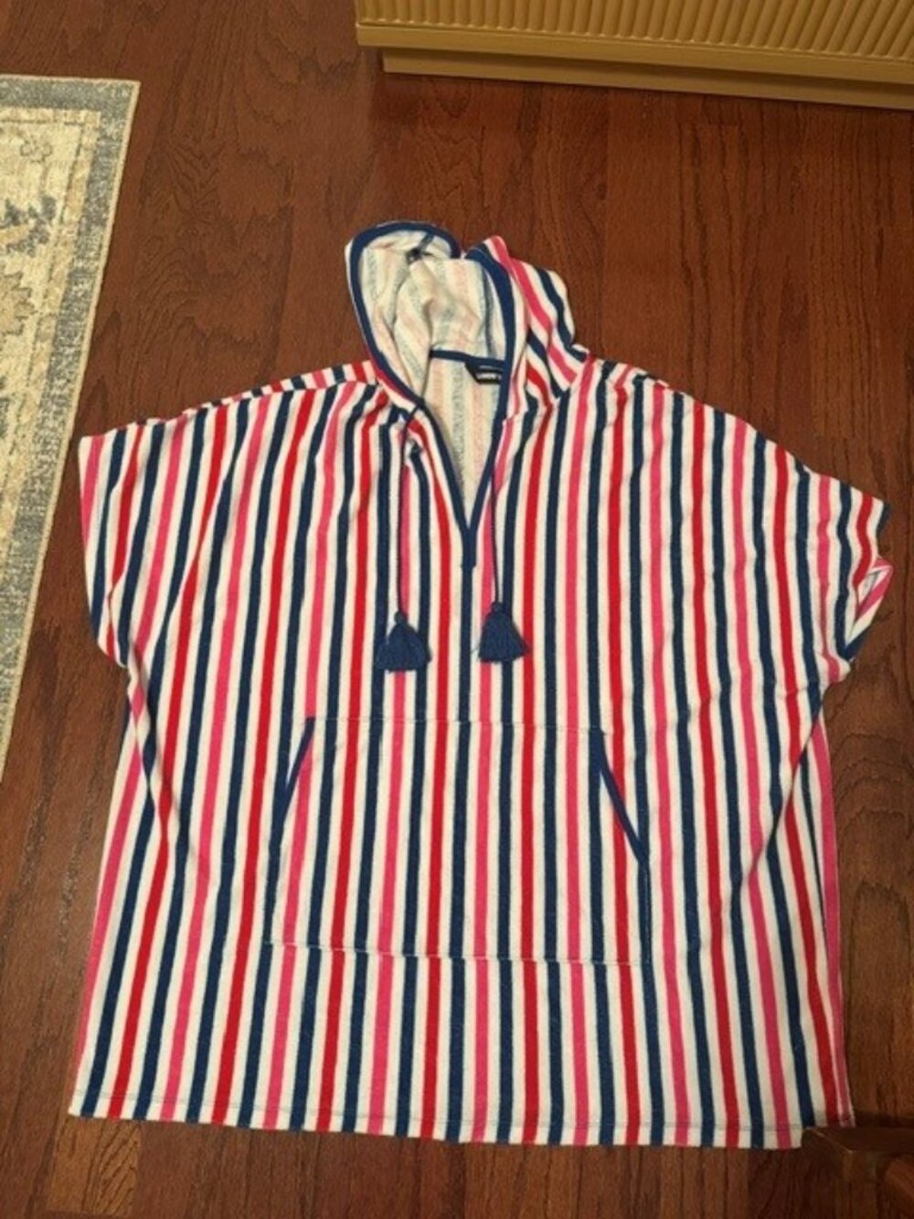 Lands' End Striped Hooded beach cover up Red, Blue & White, 4th of July Large/XL